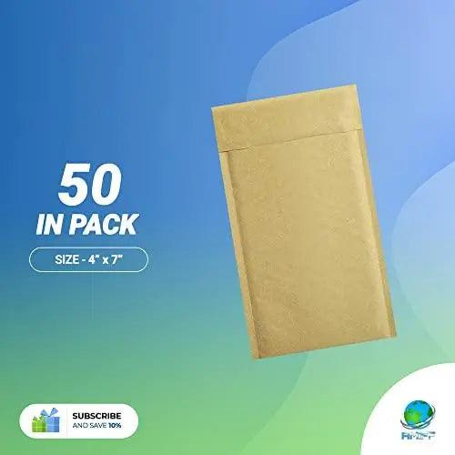 Pack of 50 Natural Brown Bubble Mailers 4 x 7 Kraft Paper Cushion Padded Envelopes 4x7 Shipping Bags with Peel and Seal for Mailing Packing and Packaging Supplies Pouch Bags with Cushioning