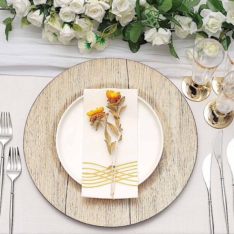 NATURAL 6 Round 13&#x22; Rustic Faux Wood Plastic CHARGER PLATES