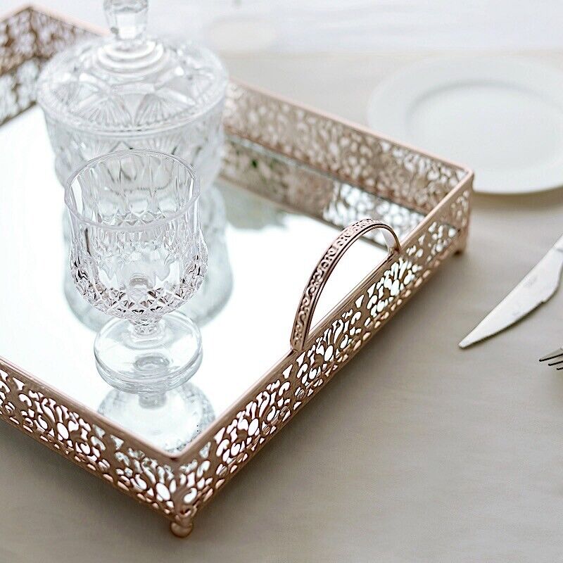 16" tall ROSE GOLD Metal Rectangular Rim Mirror Serving Tray