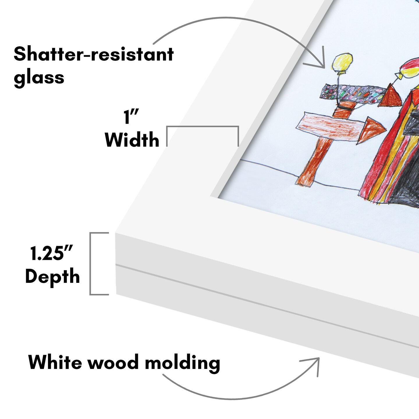 Americanflat 8.5x11 Front Loading Kids Art Frame - Kids Artwork Frame - Elastic Strap to Secure Artwork - Shatter Resistant Glass - Hanging Hardware - Includes Easel