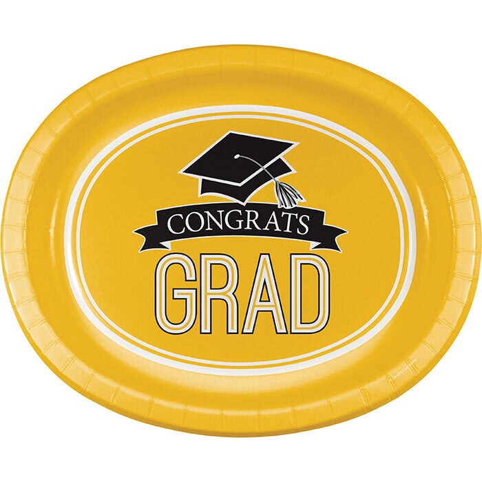 Yellow Graduation Oval Platters, 10&#x22; X 12&#x22;, 8/Pkg