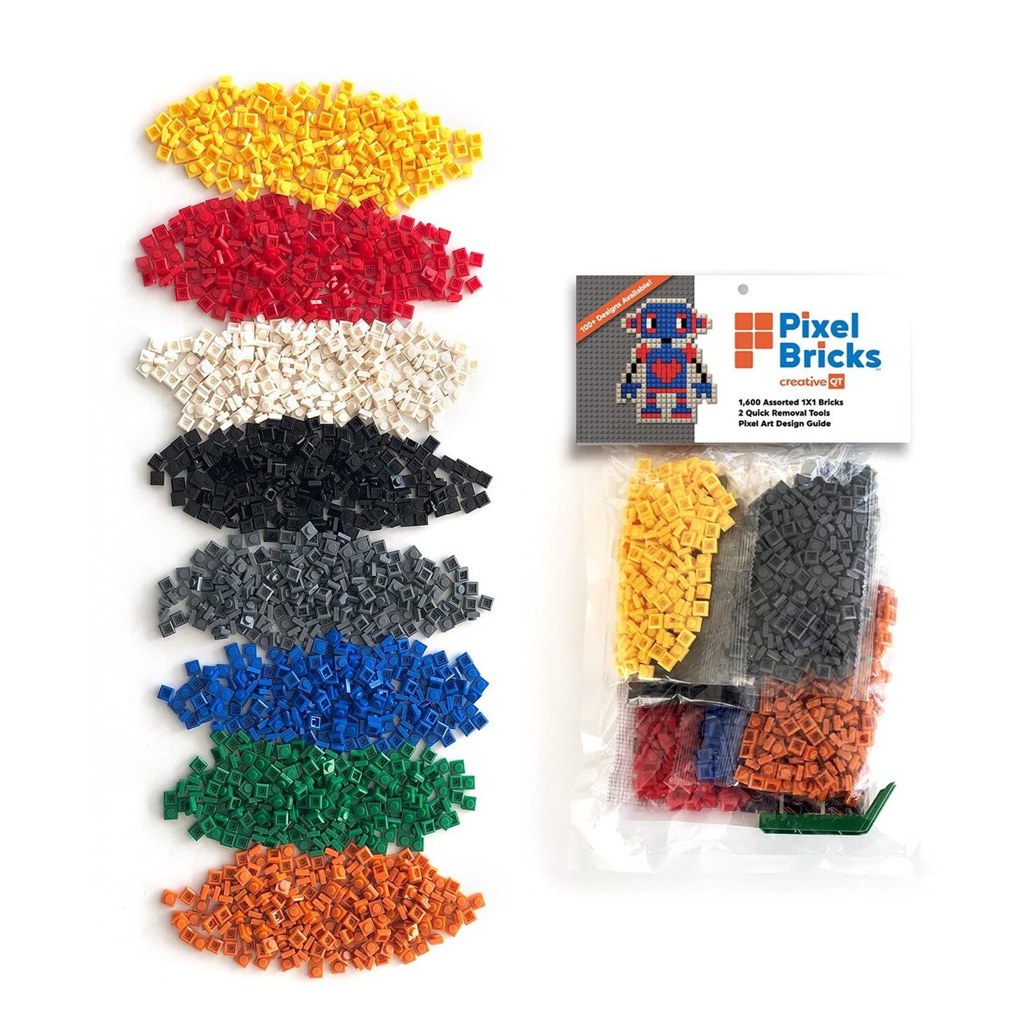 Creative QT Pixel Bricks Mosaic Kit, 8 Classic Colors, 1x1 Build Bricks, 1600 Pieces, Nano Blocks Art Set for Kids &#x26; Adults, Includes 2 Quick-Removal Tools and Design Guide, STEM Building Toy