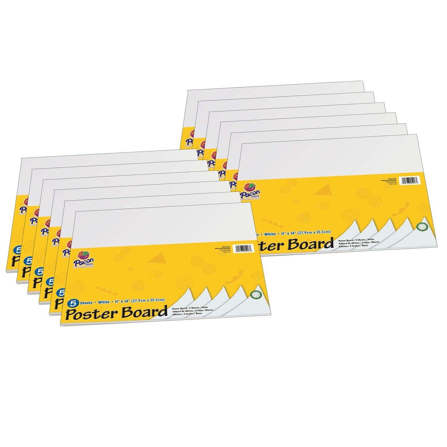 Poster Board, White, 11&#x22; x 14&#x22;, 5 Sheets Per Pack, 12 Packs