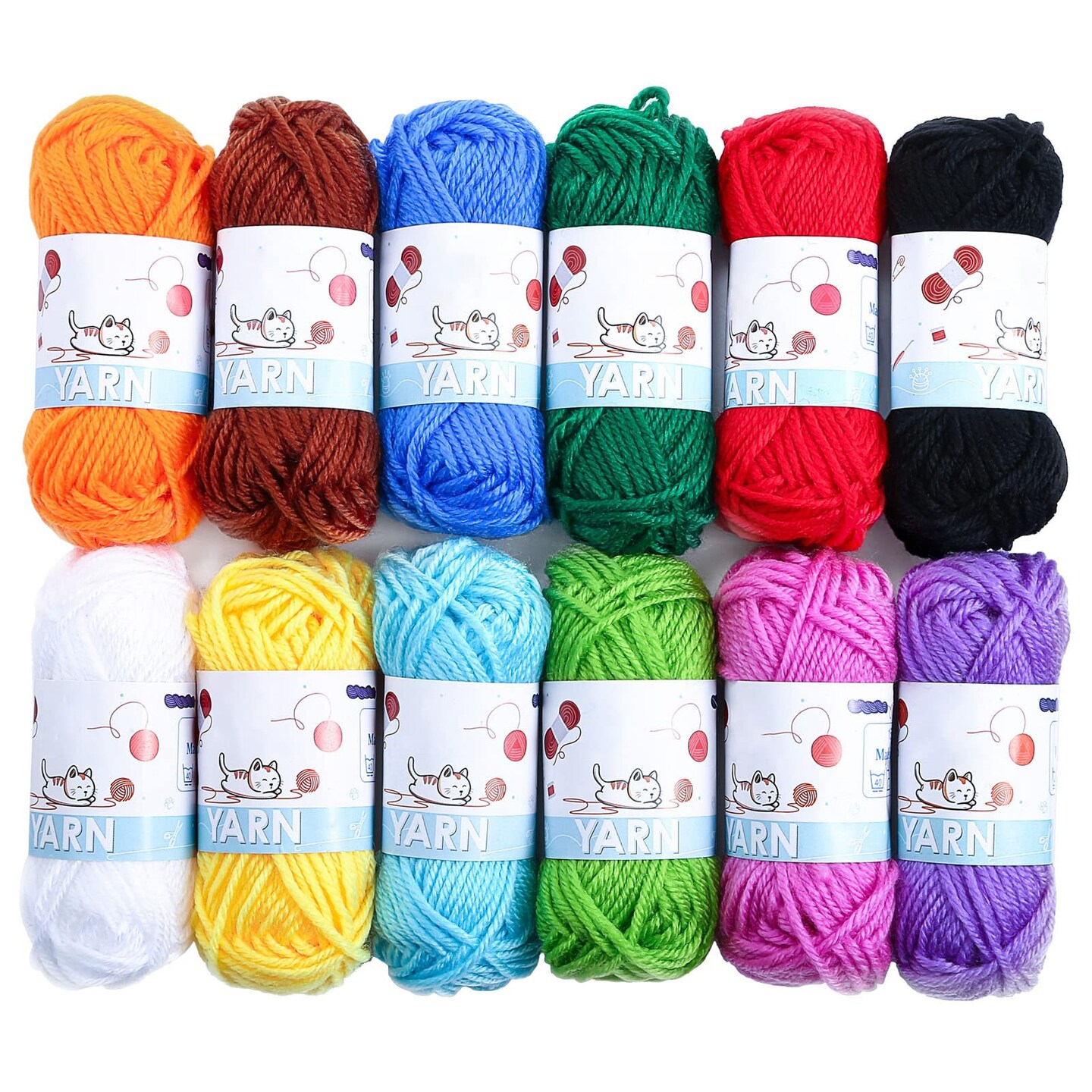 12 Acrylic Yarn Skeins Mini Craft Yarn, 12 Colors Starter Crochet Bulk Yarn for Child, Adult Knitting Crochet Crafts (12 x 15g)