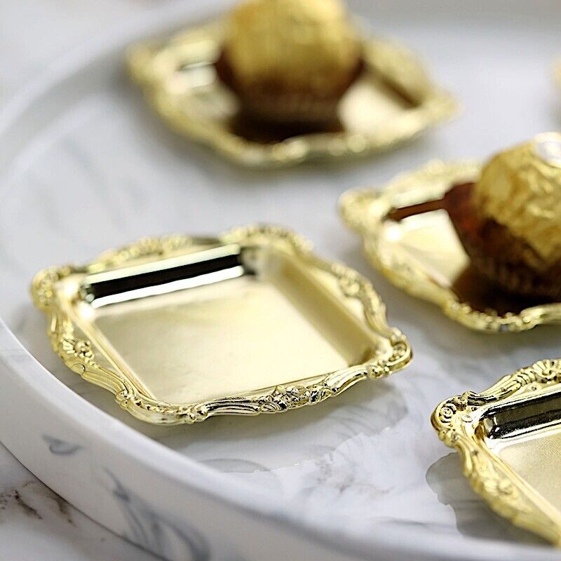 12 GOLD 3&#x22; Metallic Mini Square TRAYS Wedding Favor GIFT HOLDERS