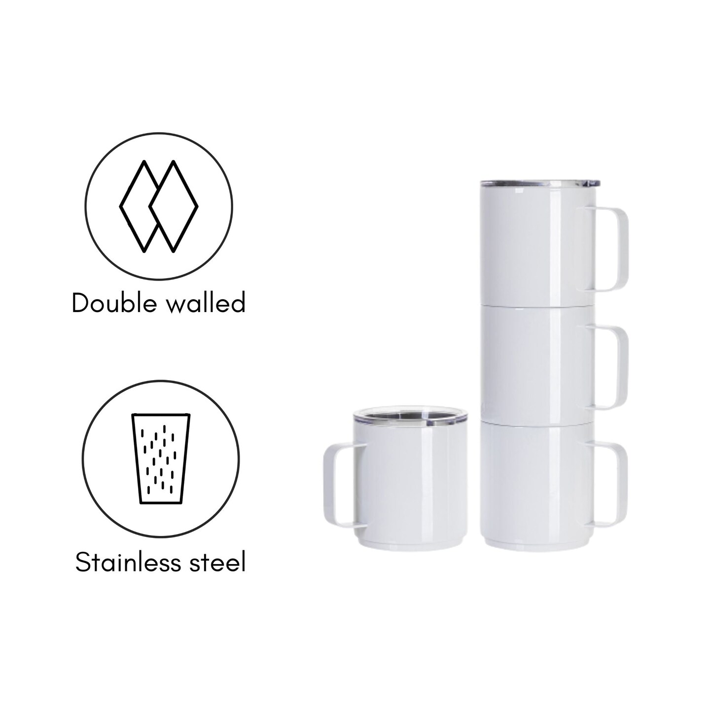 Sublimation Mugs Kids Tumbler Cups Stainless Steel Stacked Mugs Set 13 OZ  White