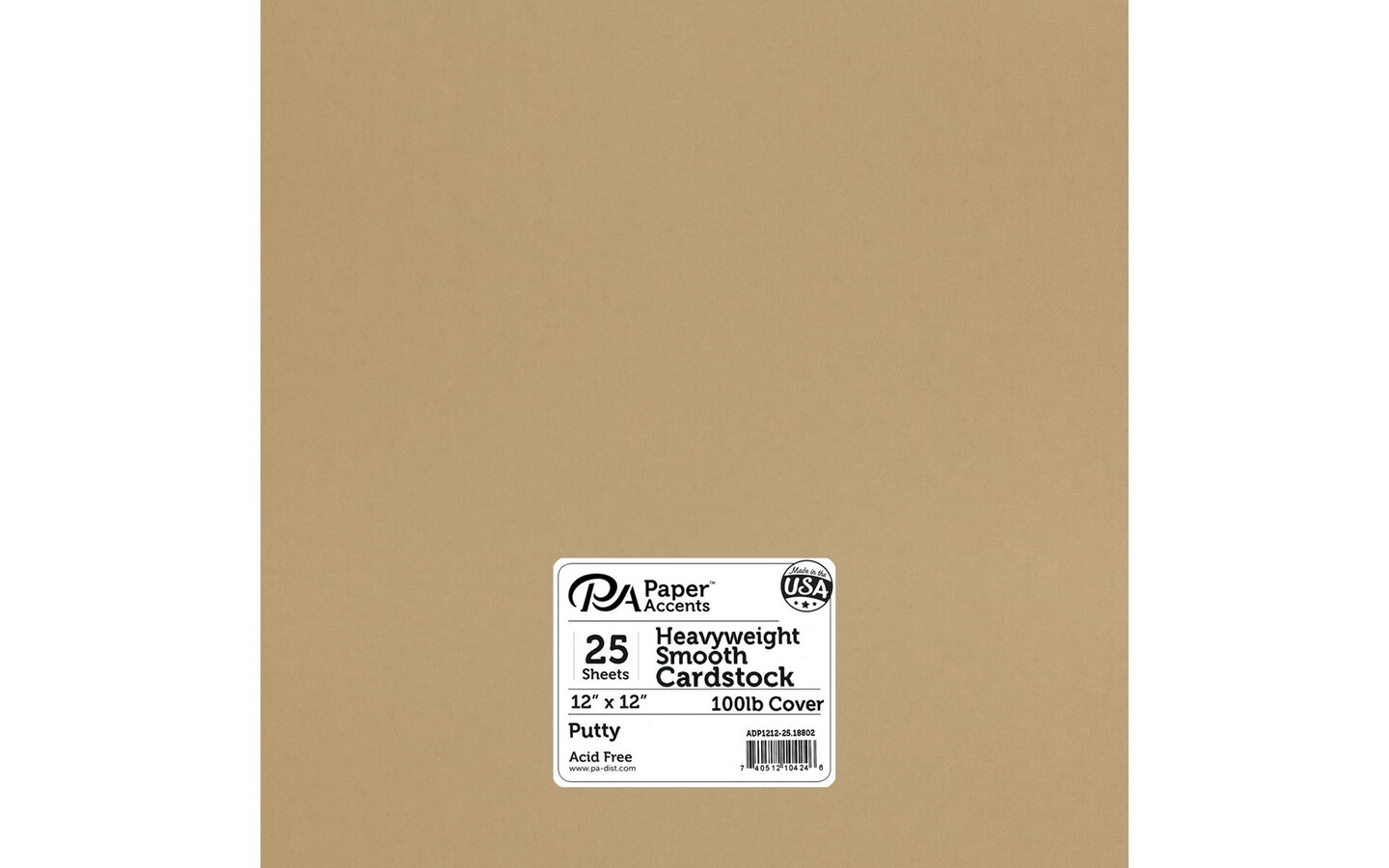 PA Paper Accents Heavyweight Smooth Cardstock 12&#x22; x 12&#x22; Putty, 100lb colored cardstock paper for card making, scrapbooking, printing, quilling and crafts, 25 piece pack