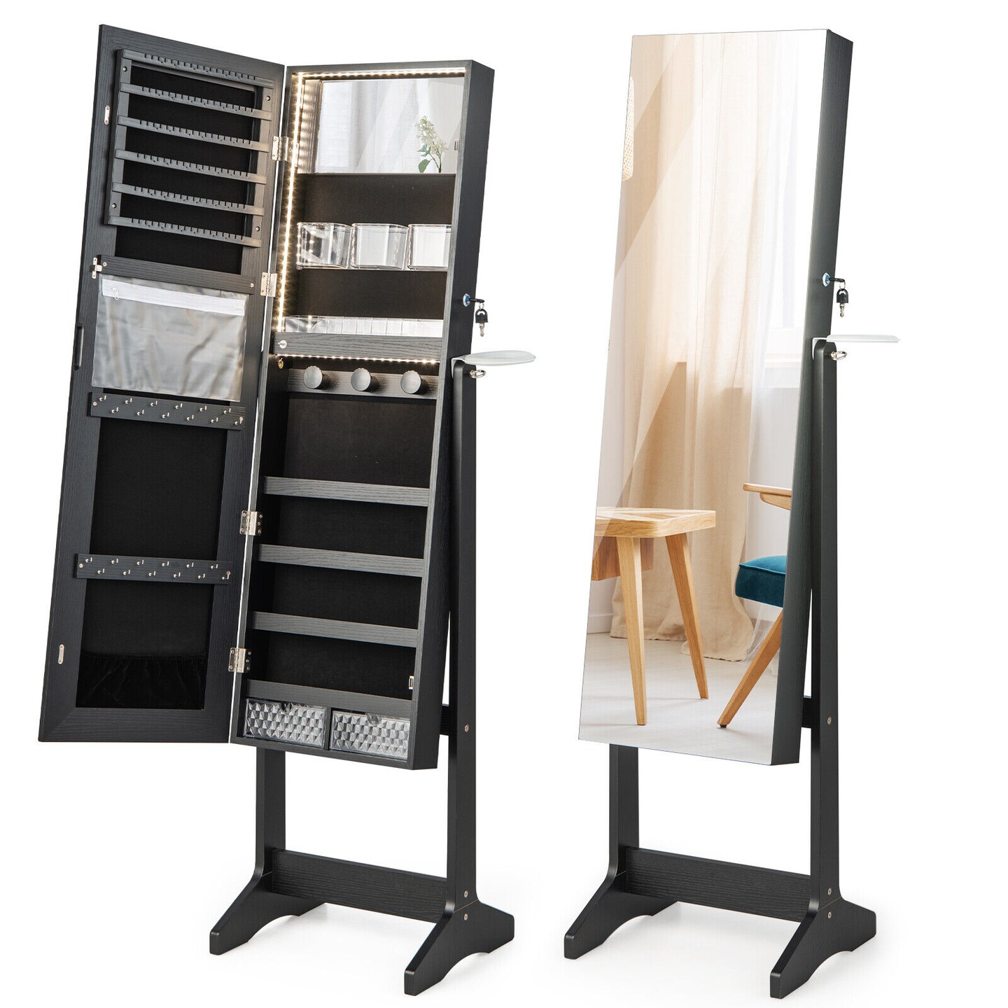 Freestanding Jewelry Cabinet With Full Length Mirror
