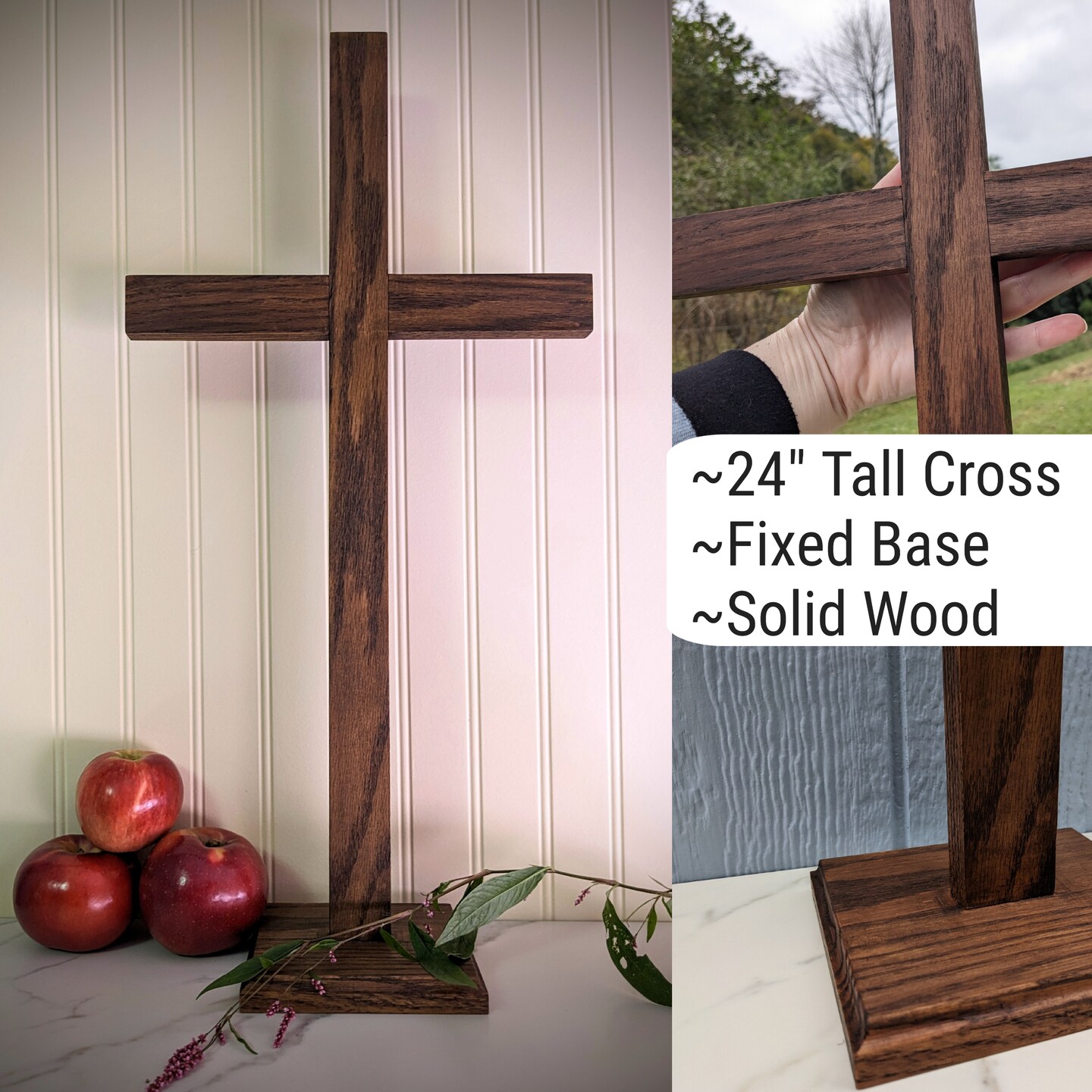 Small Wooden Cross Tabletop Decoration With Stand - Rustic Jesus Cross For Home, Office, Christmas, Halloween