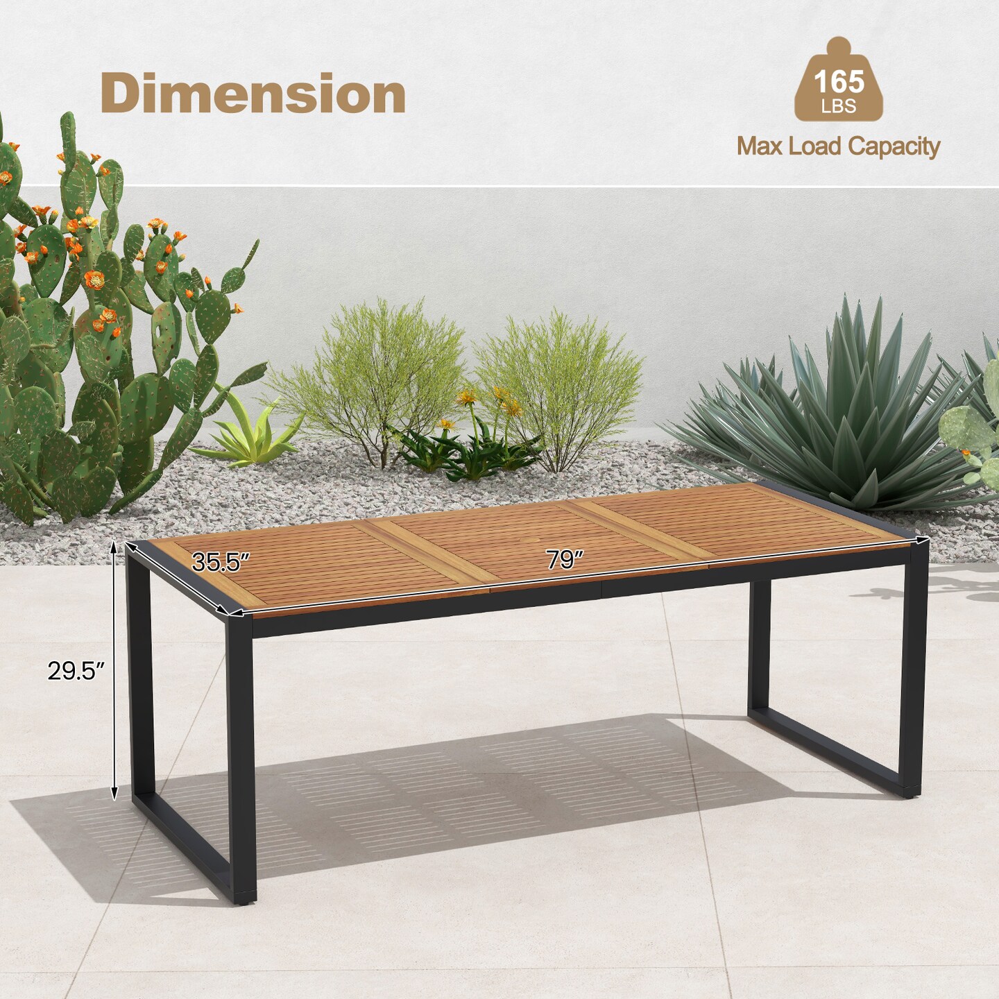 79 Inch Acacia Wood Patio Table With 1.9 Inch Umbrella Hole For Garden And Poolside