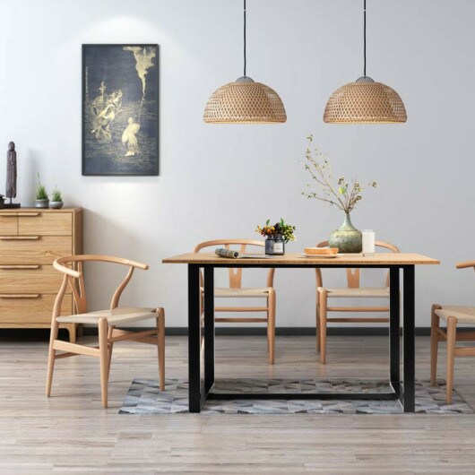 Computer Desk with Wicker Top &#x26; Metal Frame-Natural Desk