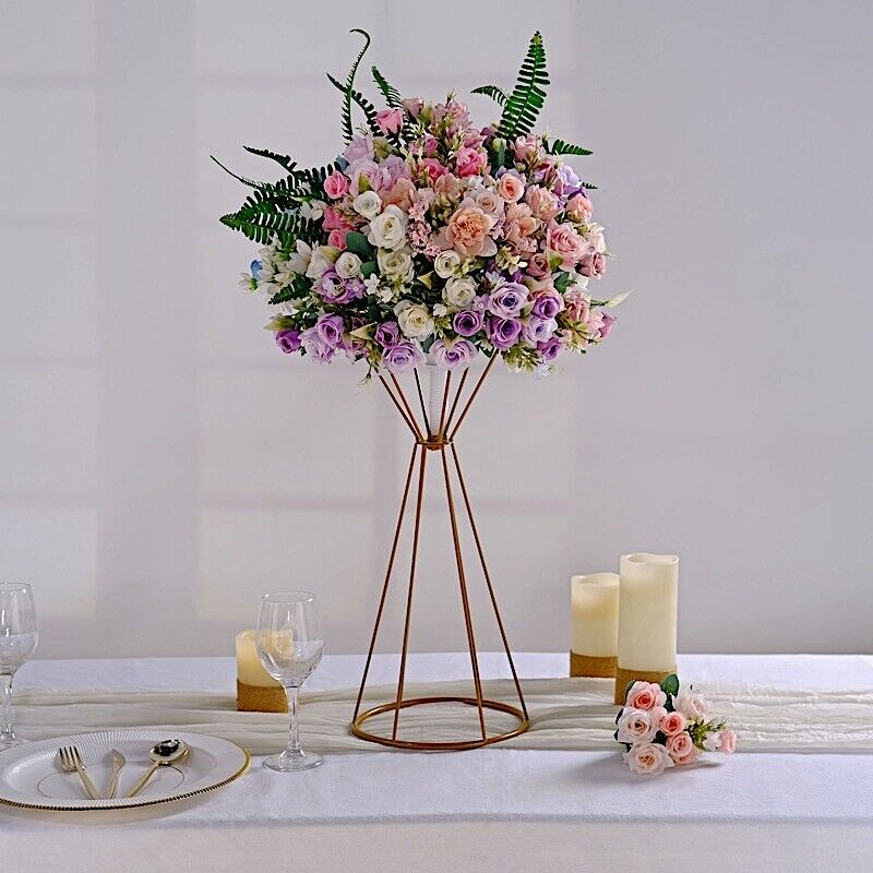 20-Inch Reversible Gold Geometric Metal Flower Stand Centerpiece