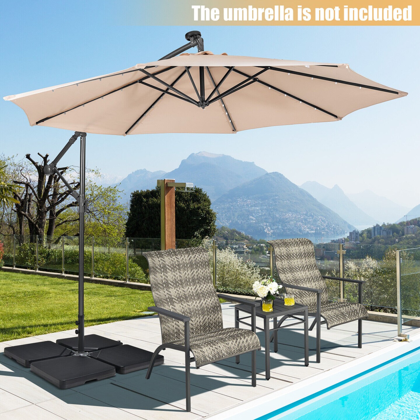 4 Pieces 13L Cantilever Offset Patio Umbrella Base with Easy-Fill Spouts