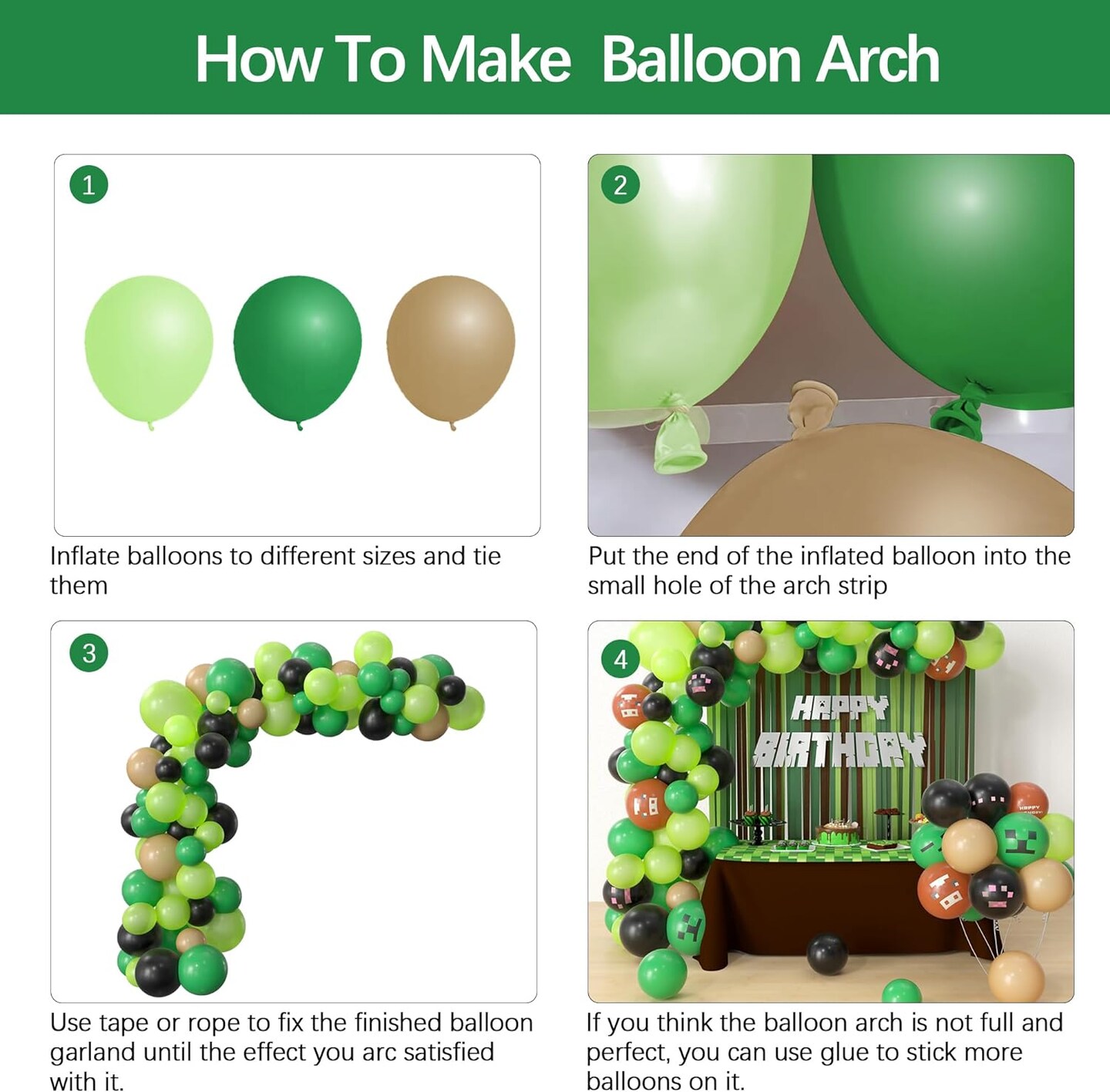 Miner Crafting Birthday Party Supplies - 115 Pcs Miner Crafting Balloon Garland Arch Kit, Green Brown Balloon Arch Decorations For Video Game Theme Miner Crafting Party Decorations Backdrop