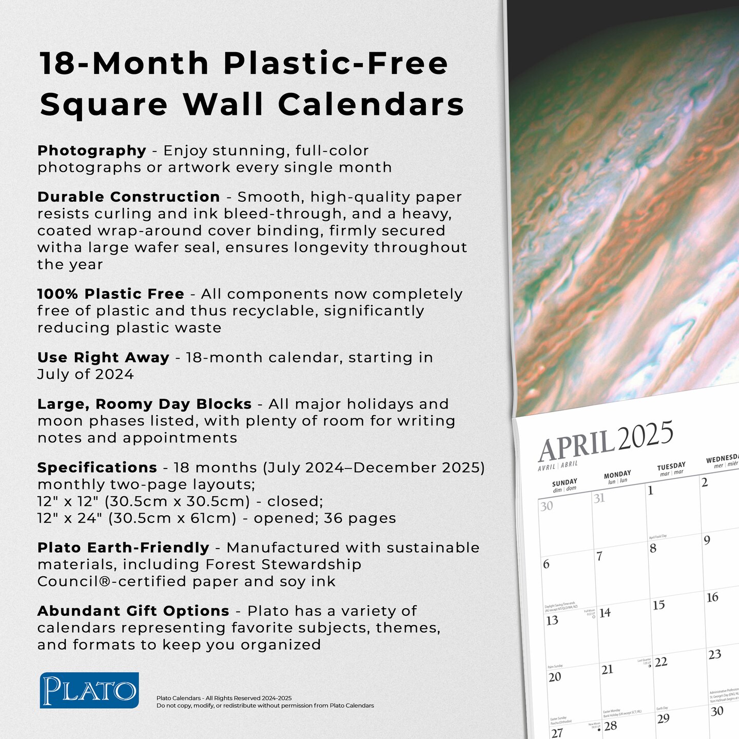 NASA Explore the Universe | 2025 12 x 24 Inch 18 Months Monthly Square Wall Calendar | July 2024 - December 2025 | Plastic-Free | Plato | Space Cosmos Inspiration