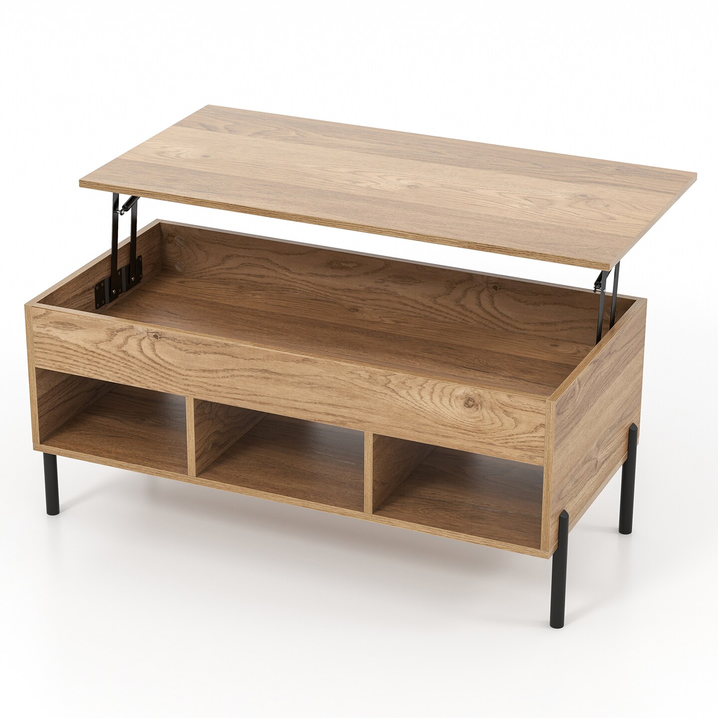 Lift Top Coffee Table with Storage Compartment and Open Cubbies Engineered Wood Natural