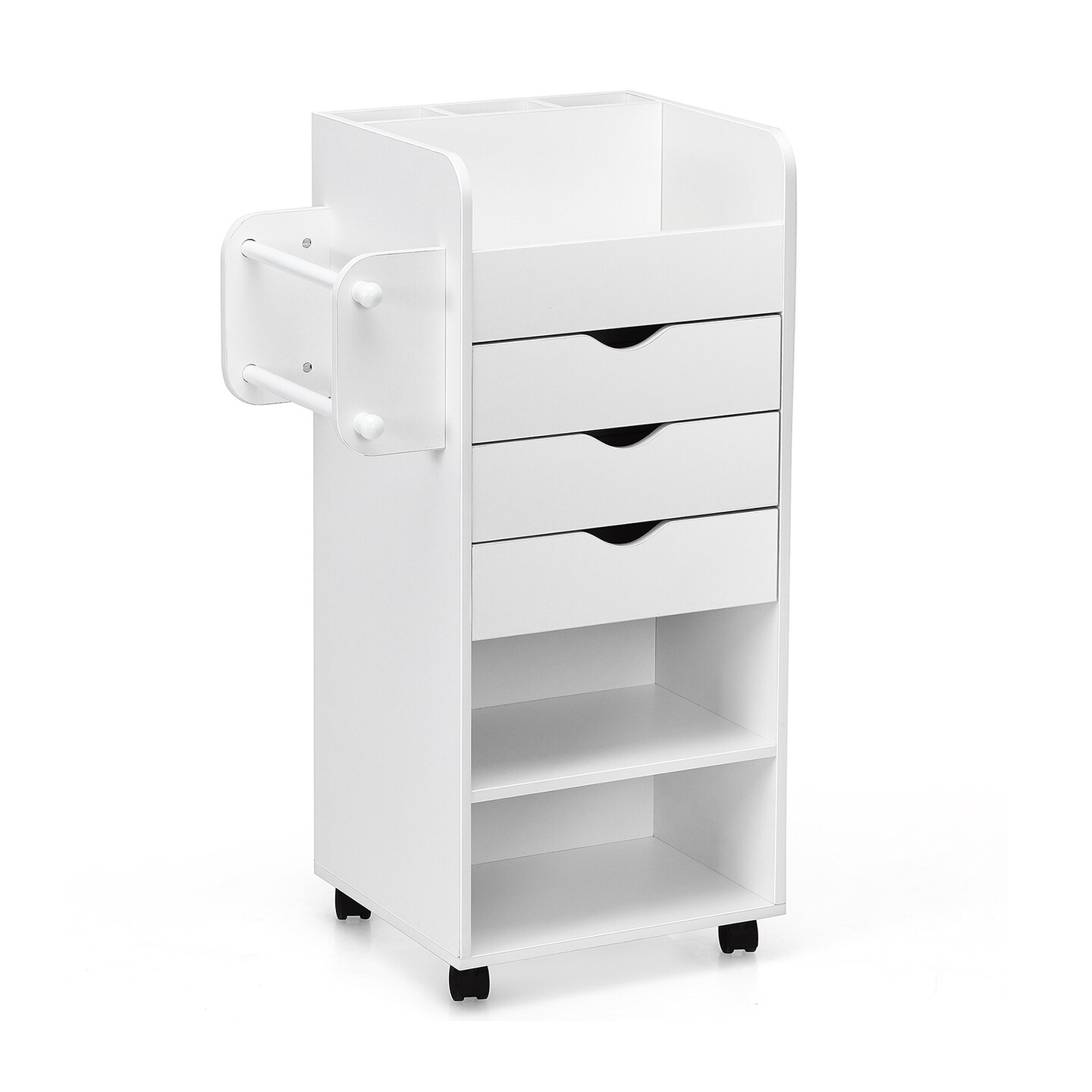 Wooden Utility Rolling Craft Storage Cart With Lockable Casters-white