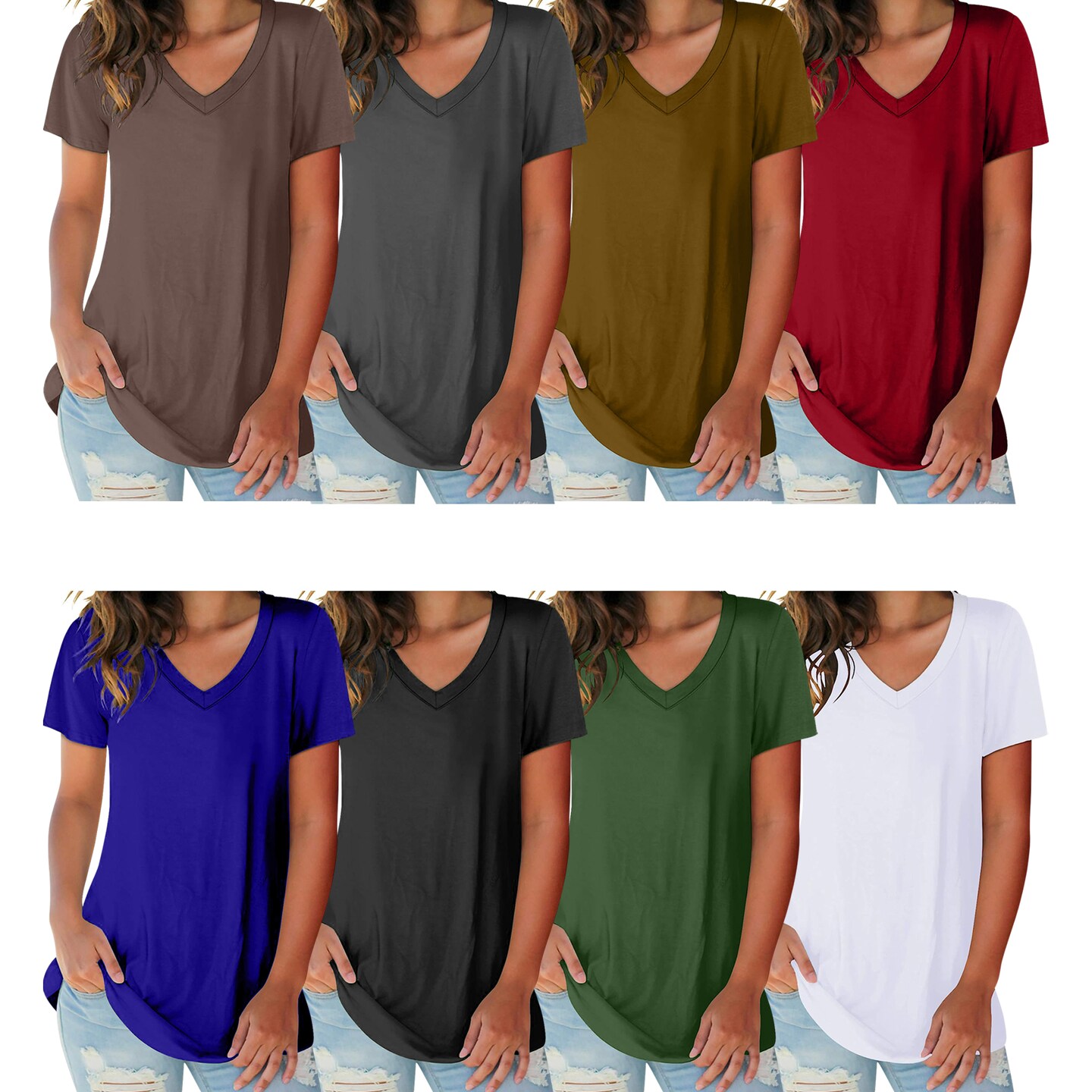3-Pack Womens V-Neck T-Shirts Soft Stretchy Athletic Workout Yoga Tops
