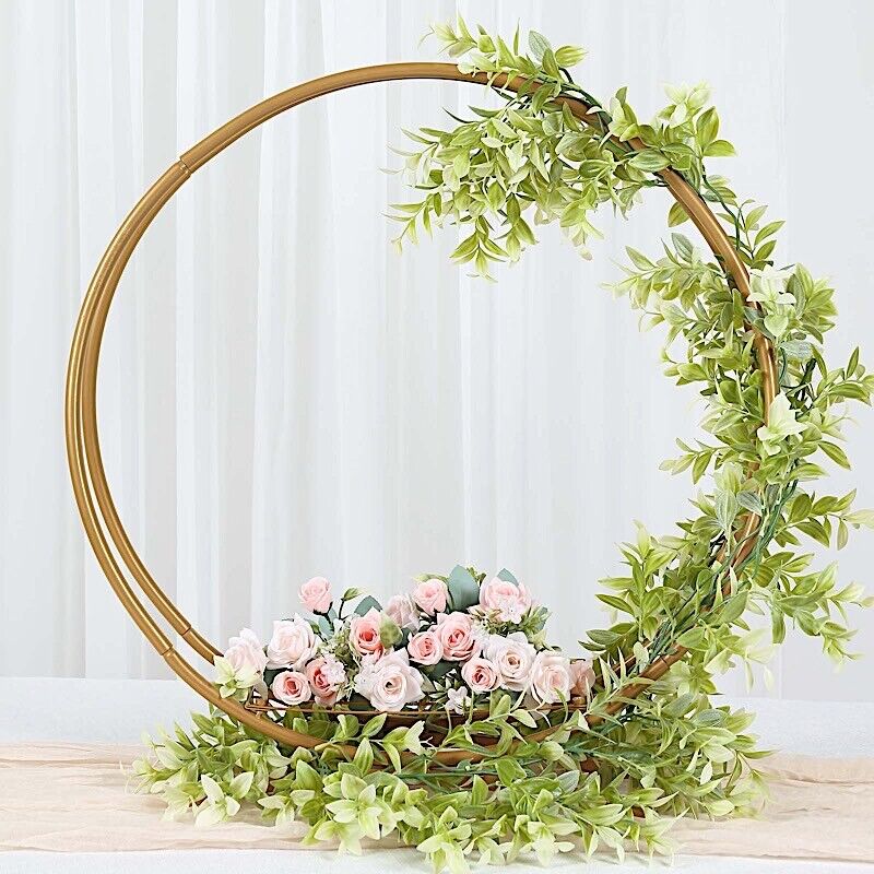 Gold 24 in Round Double Frame METAL Floral HOOP Table Centerpiece