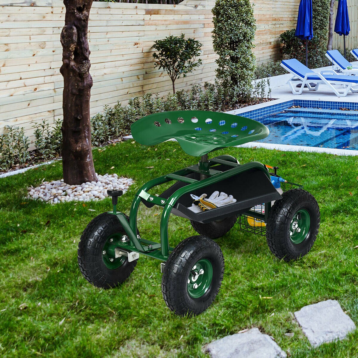 4-wheel Rolling Garden Cart Work Seat