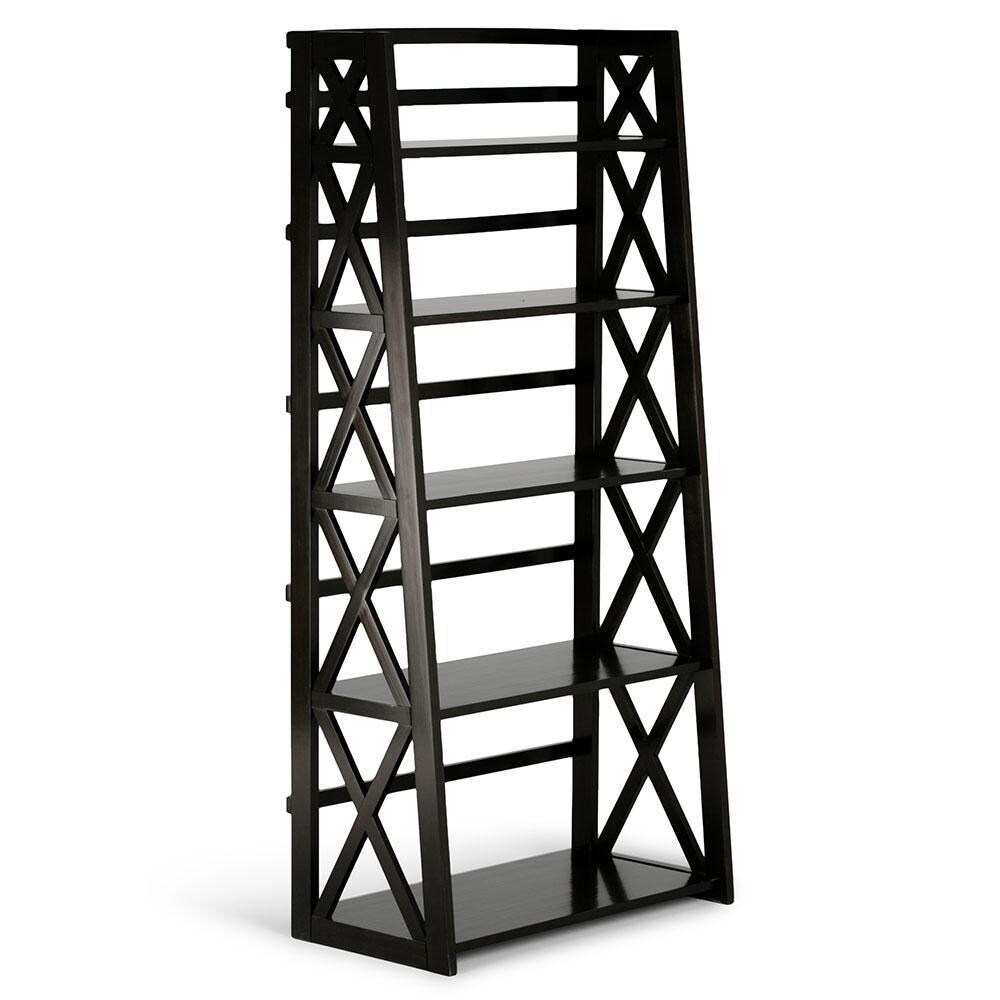 Kitchener Ladder Shelf Bookcase Solid Wood 5 Shelf Contemporary Black 63 Inch