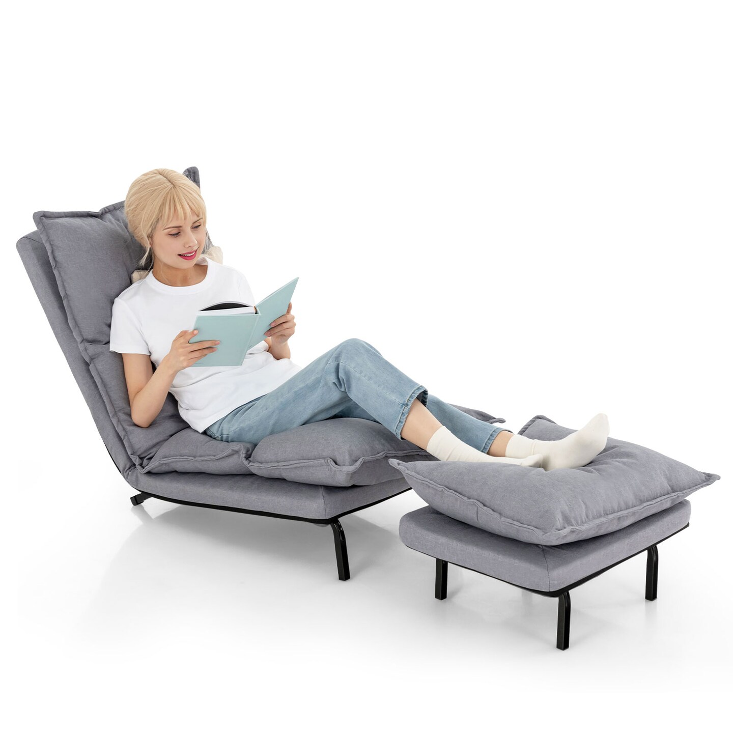 Modern Armless Accent Chair With Ottoman For Living Room-Grey