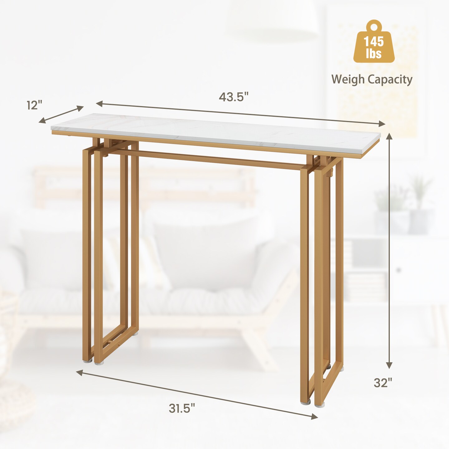 43.5 Inch Console Table With Heavy-duty Metal Frame-golden