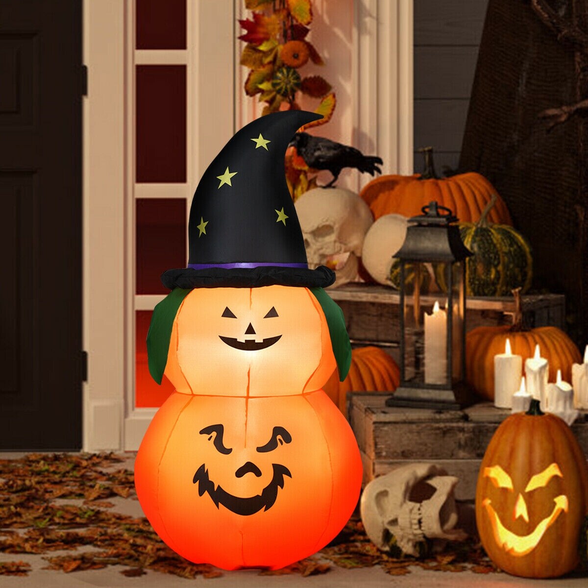 5 Feet Halloween Inflatable Led Pumpkin with Witch Hat