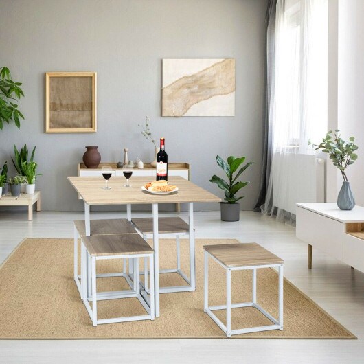 5 Pcs Dining Table And Chairs Set Compact Space Bar