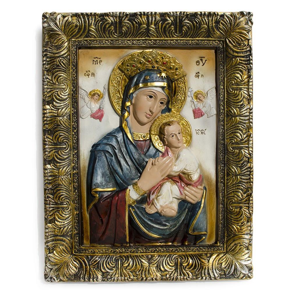 Virgin Mary and Baby Jesus Religious Icon – Ornate Framed Wall Art for Christian Home Decor 12 Inches