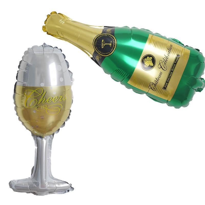 1 pack Wedding Champagne Bottle and Goblet 14&#x22; Foil Balloons Set