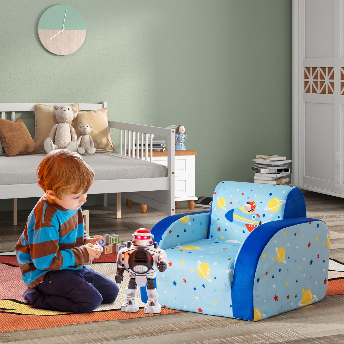 3 In 1 Convertible Flip Open Kids Sofa For Nap Play Sleep