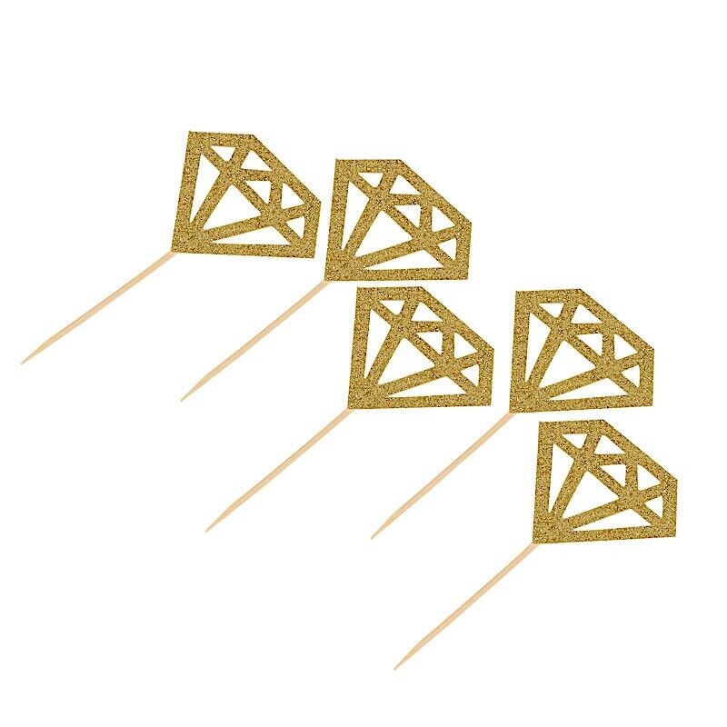 24 Gold Glittered Diamond Ring CAKE CUPCAKE TOPPERS