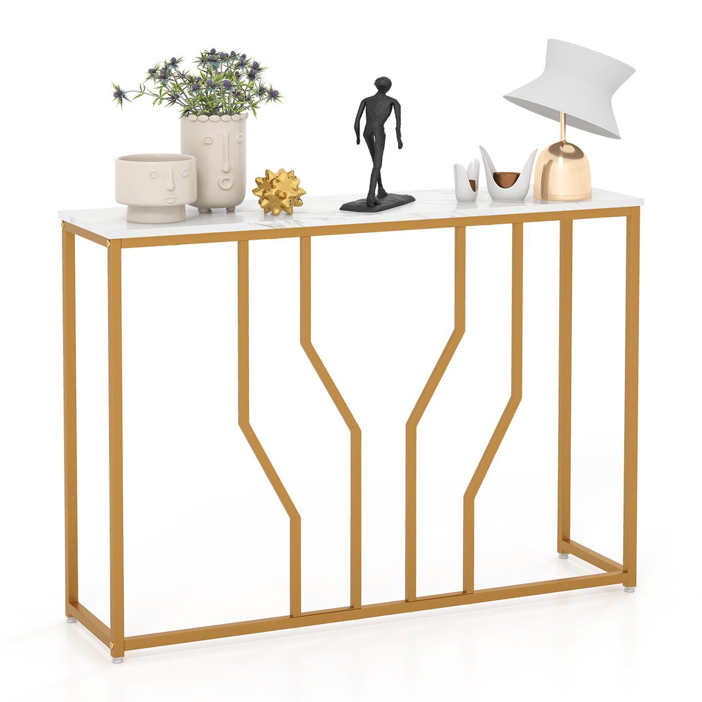 44 Inch Modern White Entryway Table With Faux Marble Tabletop-white