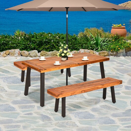 Acacia Wood Outdoor Dining Table Patio With Umbrella Hole