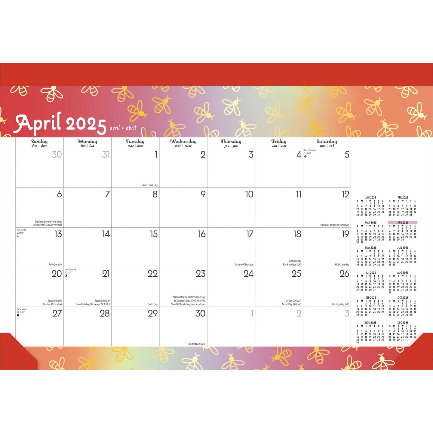 Busy Bees | 2025 14 x 10 Inch 18 Months Monthly Desk Pad Calendar | July 2024 - December 2025 | Plato | Planning Stationery