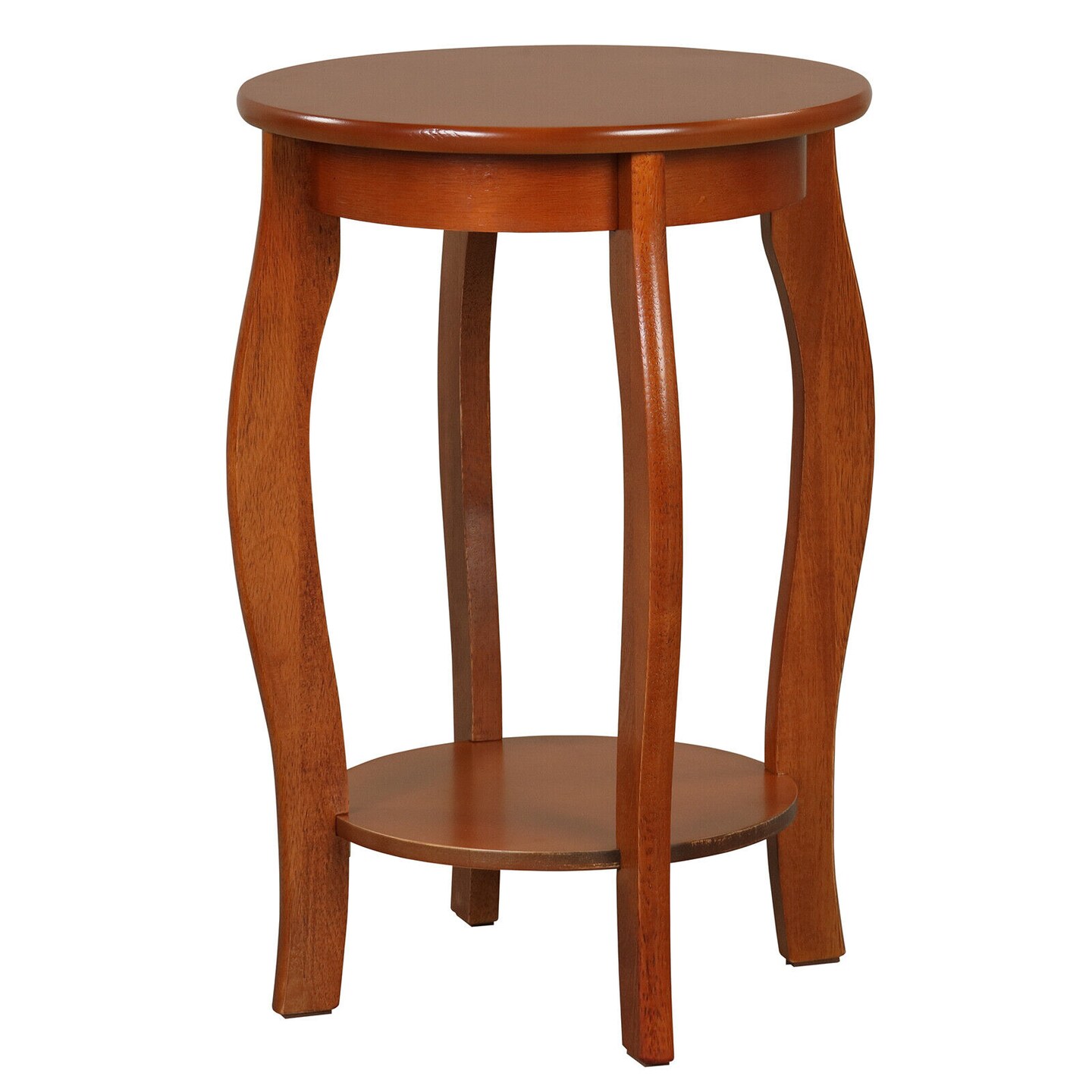 2 Tier Round Side Table with Rubber Wood Legs MDF Plywood Walnut