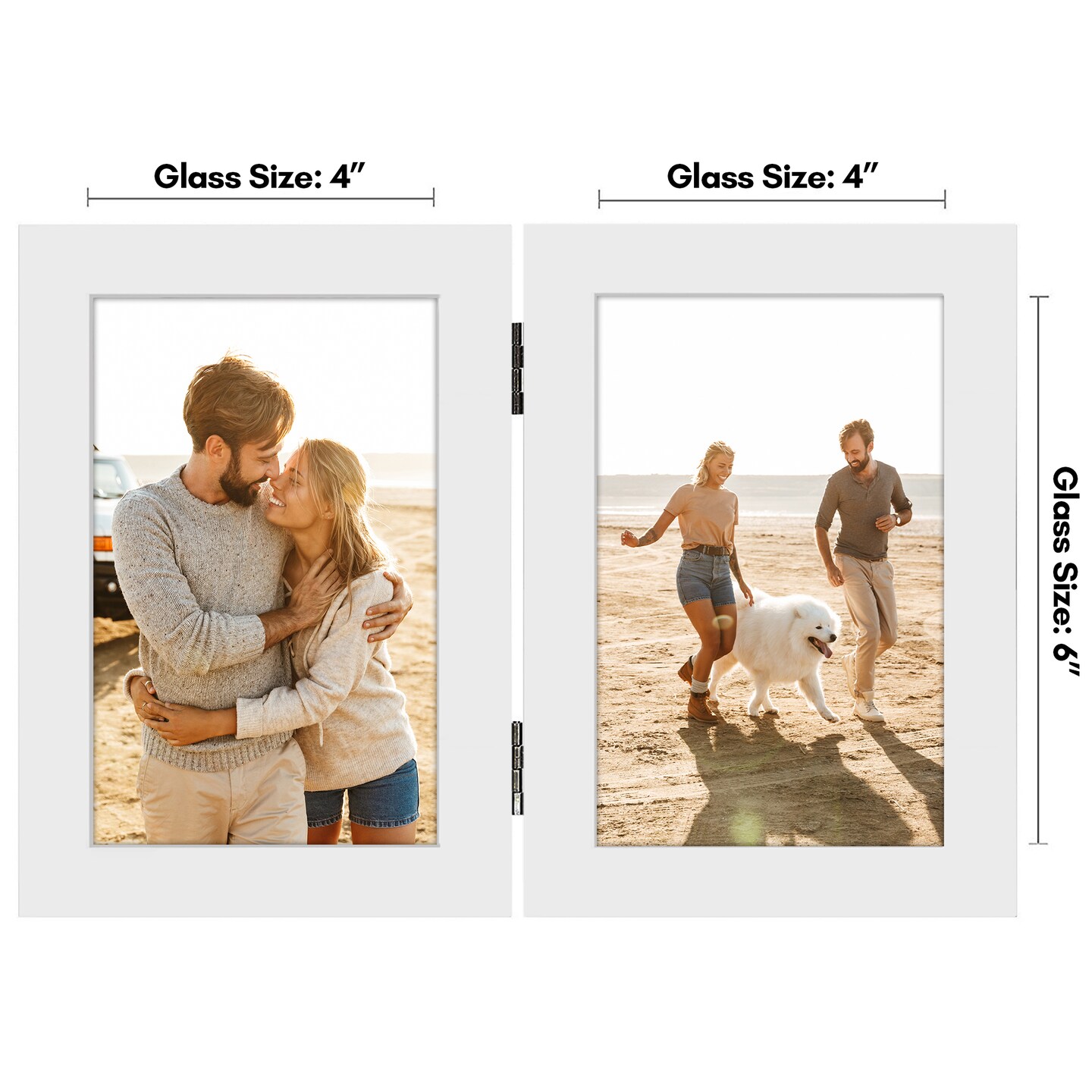 Americanflat Tri-Folding Picture Frame - Displays Two Photos at Once - Double Hinged Picture Frame - Shatter Resistant Glass - Tabletop Display Picture Frame - Black