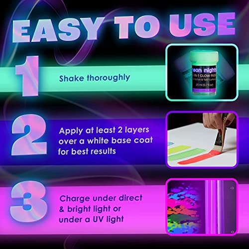 8 Pieces 2-IN-1 Glow In The Dark Acrylic Paint Set Glows in the Dark &#x26; under UV Blacklight - Set of 8 Self-Luminous Neon Paints for Halloween - German Premium Quality - 8 x 20 ml /