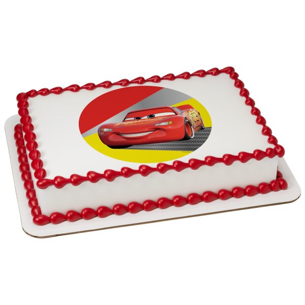 Disney and Pixar&#x27;s Cars Lightning McQueen Edible Cake Topper Image - 7.5&#x22; Round