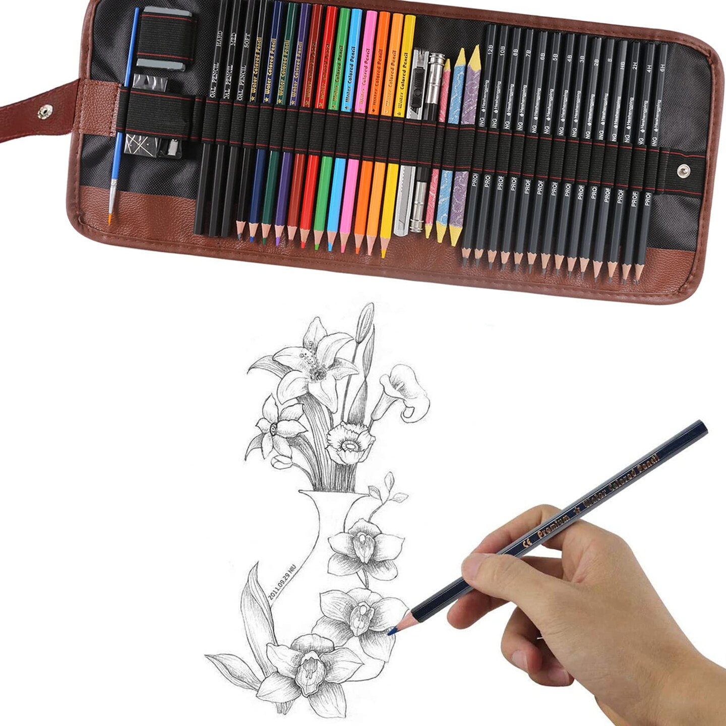 39 Pieces Sketching Pencil Set Drawing Pen Charcoal Sketch Kit Cover Graphite Pencils Charcoal Pencils Watercolor Pencils Paper Erasable Pen Beginners Artist Children and Adults(Art Supplies)