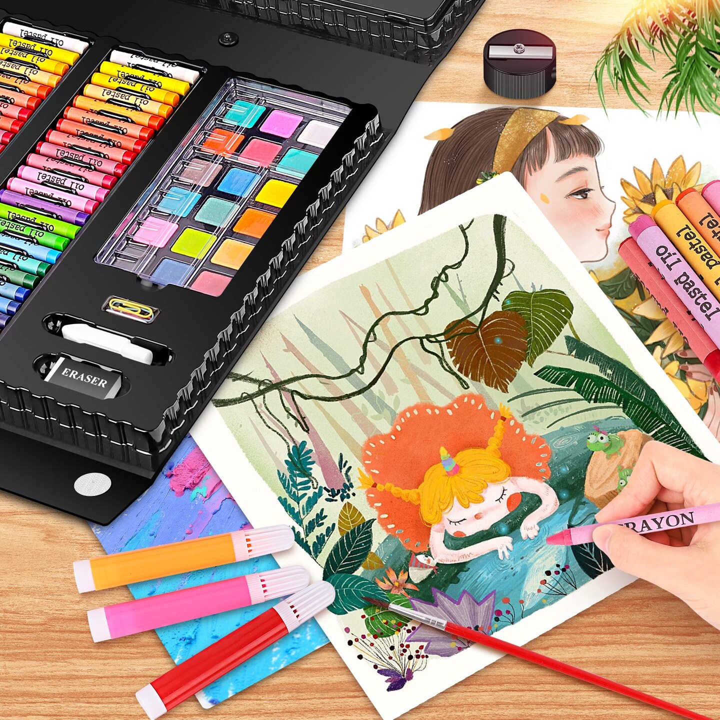 Caliart Premium Art Set - Includes Colored Pencils, Crayons, Pastels, Markers, Watercolor Cakes, and More for Kids and Teens