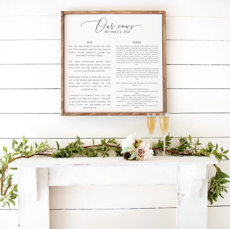 Our Vows Custom Framed Wedding Print on Canvas — Anniversary Gift ...