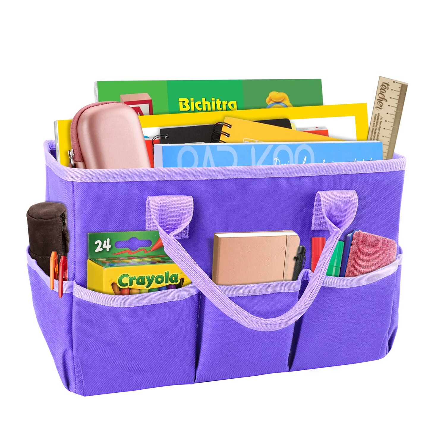 Art Organizer Desktop Craft Storage Tote Bag Organizer for Crafts, Sewing, Paper, Art, Canvas, Supplies Storage Organization with Handles for Travel or Daily Use (Purple, Small)
