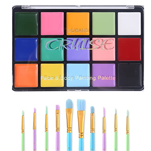 UCANBE Macaron Face Body Paint Set, 15 Colors Painting Palette Makeup Kit + 10pc Colorful Artist Brushes, Oil Base Paint Set for Halloween, Cosplay, Parties and SFX Costume