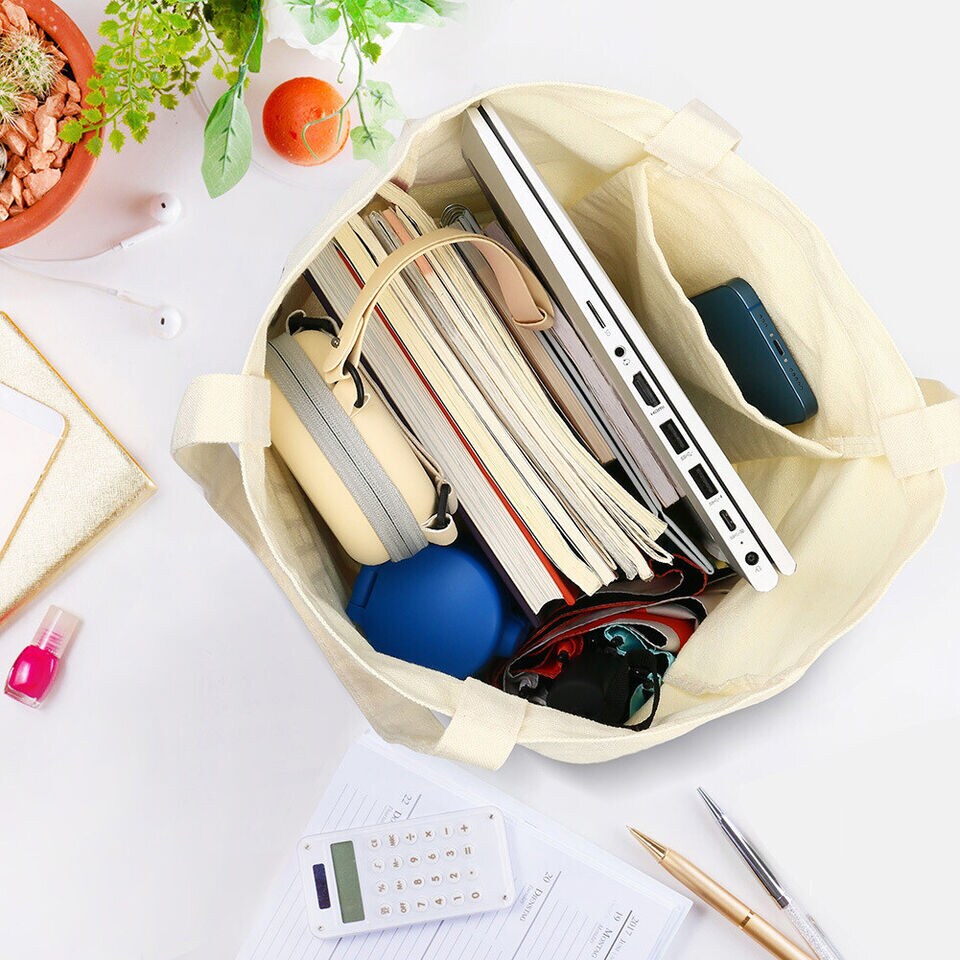 Canvas Tote Bag Grocery Bag Multi-Purpose Reusable For School Shopping Beach Bag