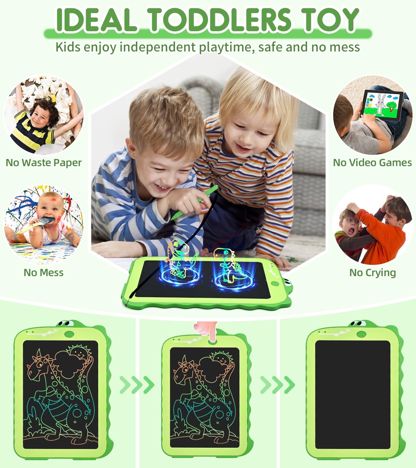 LCD Writing Tablet Kids Toys for Girls Boys Age 2-3 Gift Ideas, Dinosaur Colorful Doodle Board Educational Learning Toys for Children 3 4 5 6 7 8 Year Old, Toddler Drawing Pad Travel Toys