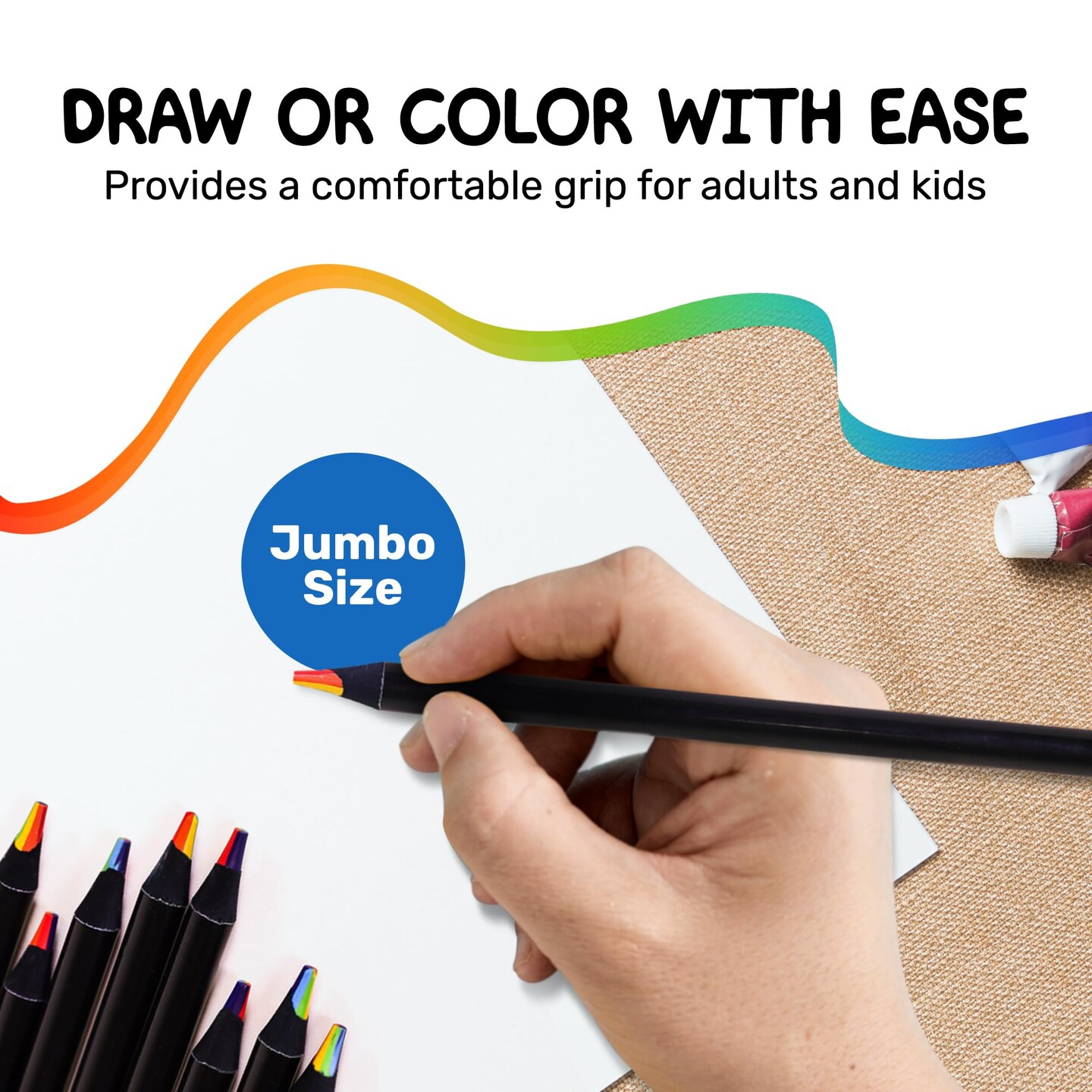 8 Pieces 7 in 1 Rainbow Colored Pencils, Jumbo Color Pencils for Kids &#x26; Adults, Multicolored Pencils, Drawing Pencils for Sketching &#x26; Coloring, Rainbow Pencils - Kids &#x26; Adults, Art Supplies, 8 Pack + Sharpener