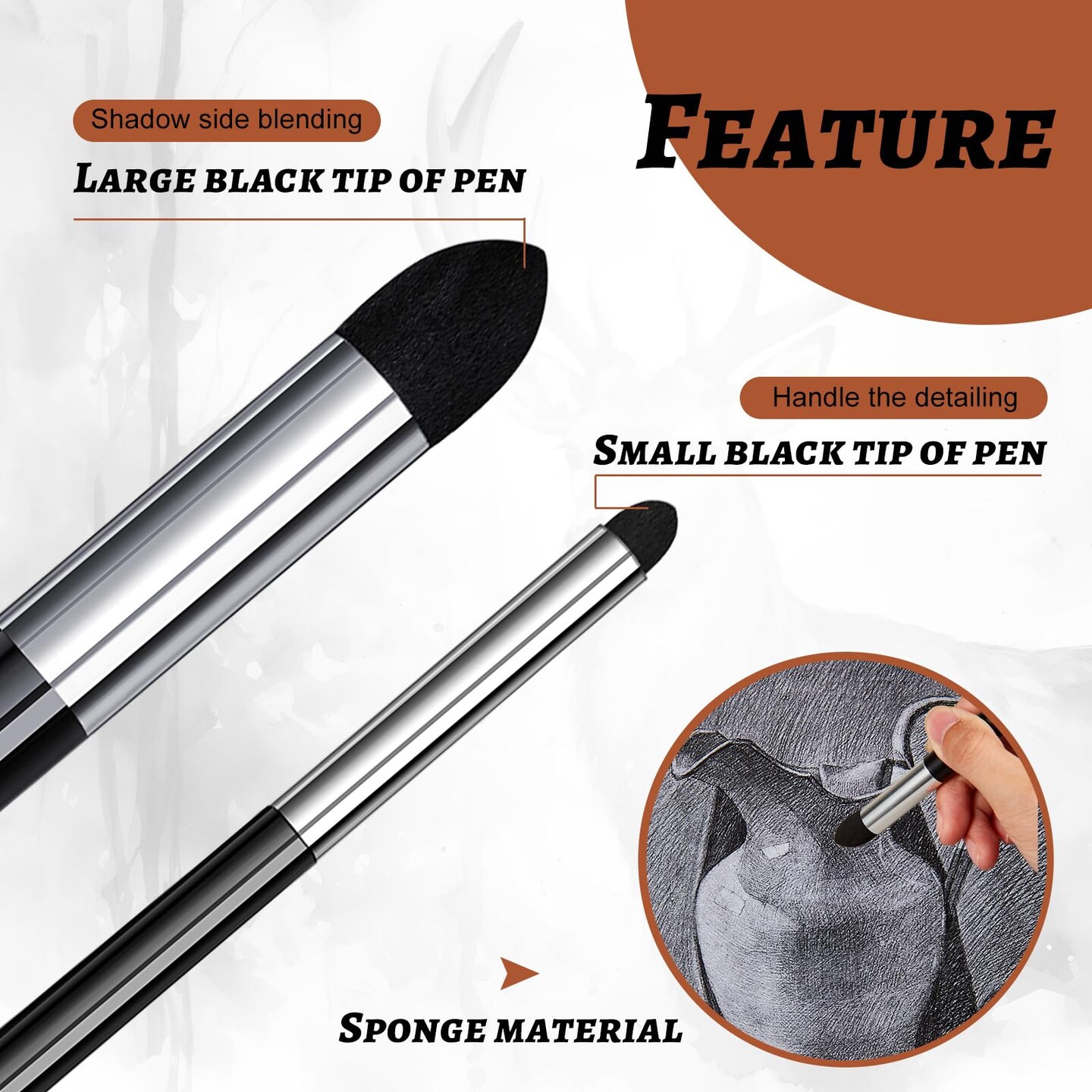 Kosiz 6 Pcs Blending Sponge Pen Double Headed Washable Rubbing Sponge Brush Sketch Wipe Reusable Blending Stump Drawing Art Blenders for School Student Artist Highlight Shadow Detail Correcting Tool