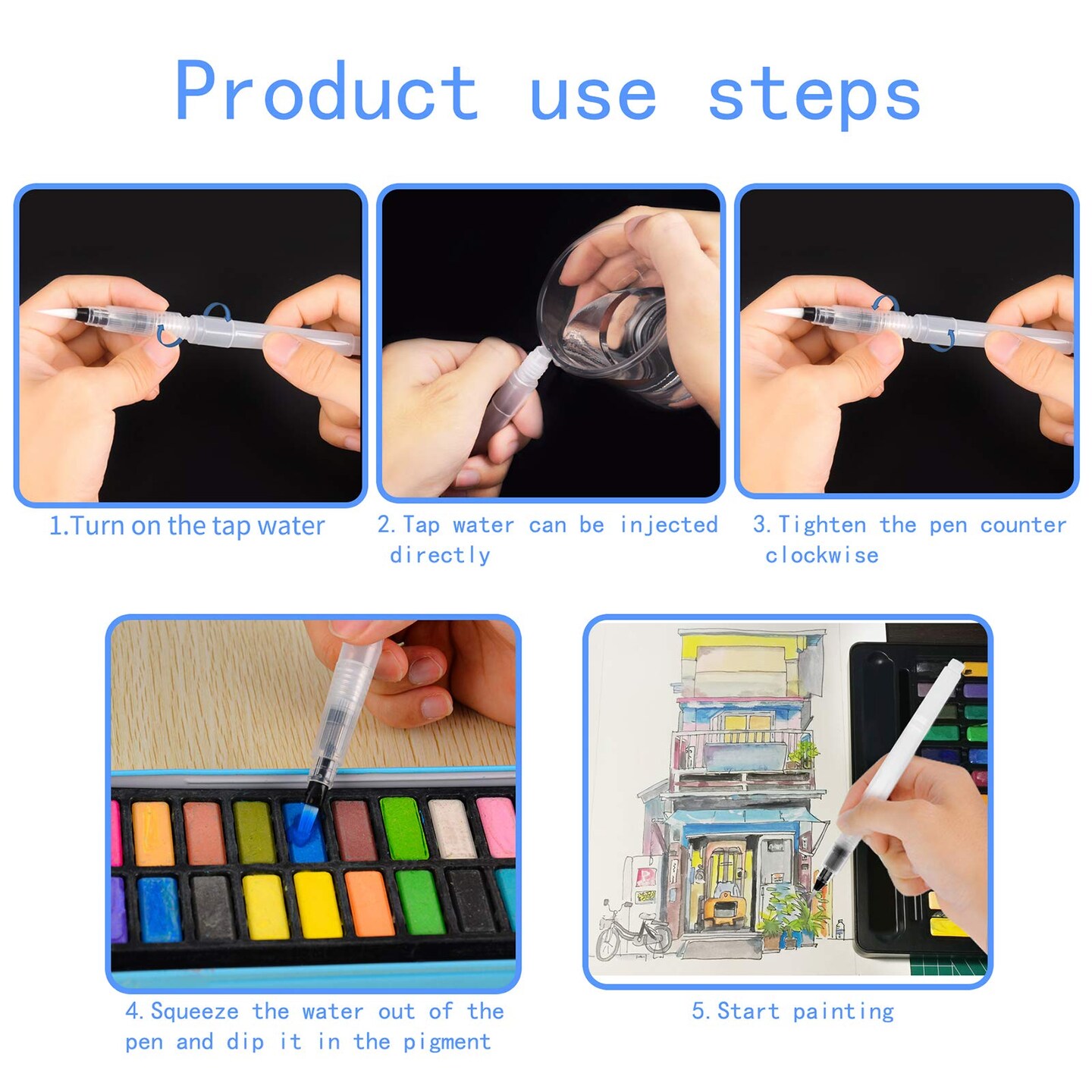 12 Pieces Water Color Brush Pen Set, Watercolor Paint Pens, Water Color Water-Base Markers, Water Soluble Colored Pencil Ideal for All Water Soluble Pigment and Watercolor Media